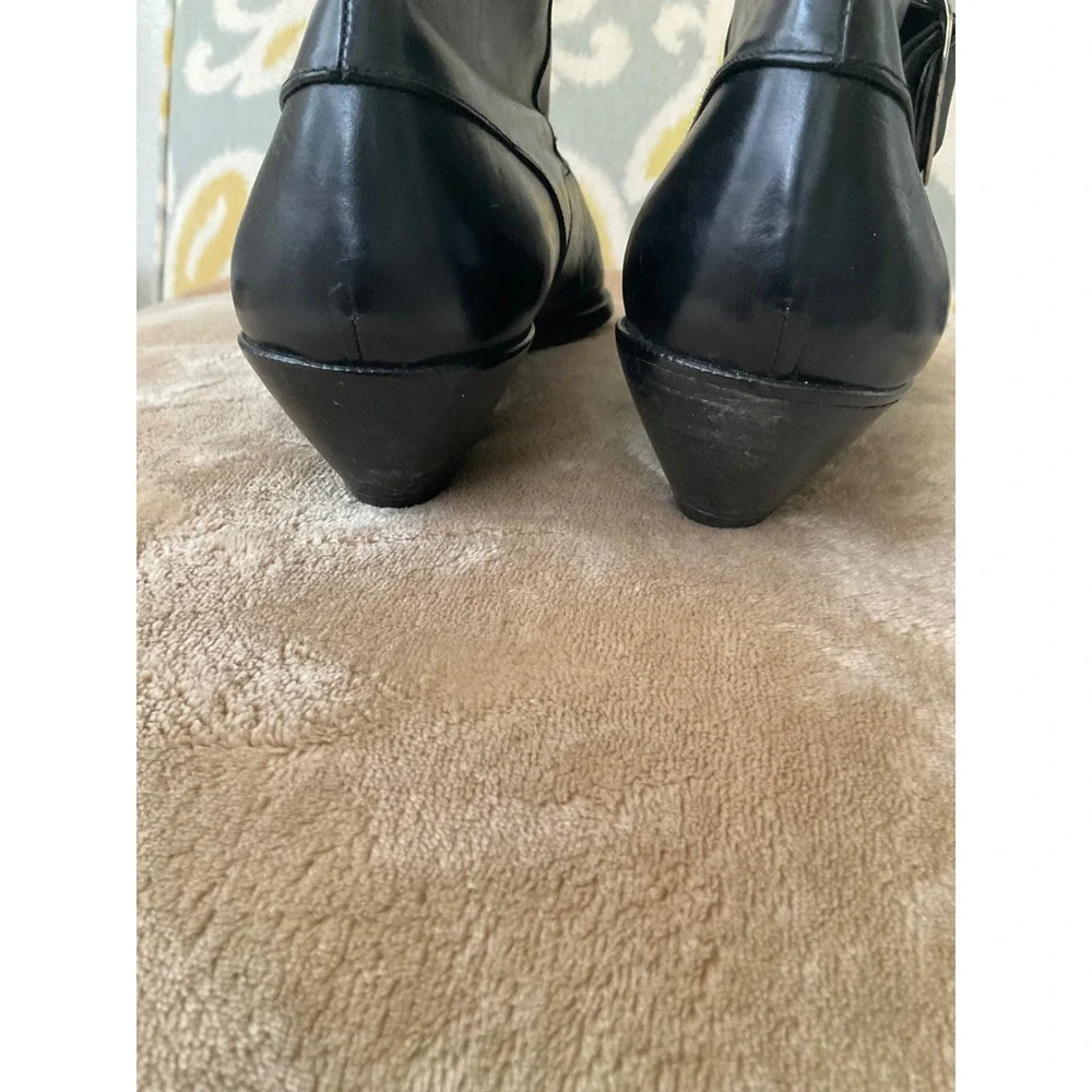 Browns Italy Black Leather Buckle Ankle Boots Pointed Toe Cone Heel Size 38